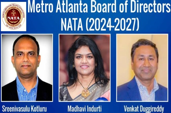 Srinivasulu Kotluru, Madhavi Indurti, Venkat Duggireddy In NATA's New Board Of Directors