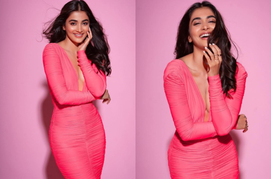 Glam Shot :Pooja Hegde happily Posing in Pink Outfit