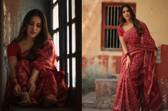 Nabha Natesh in Red Saree   